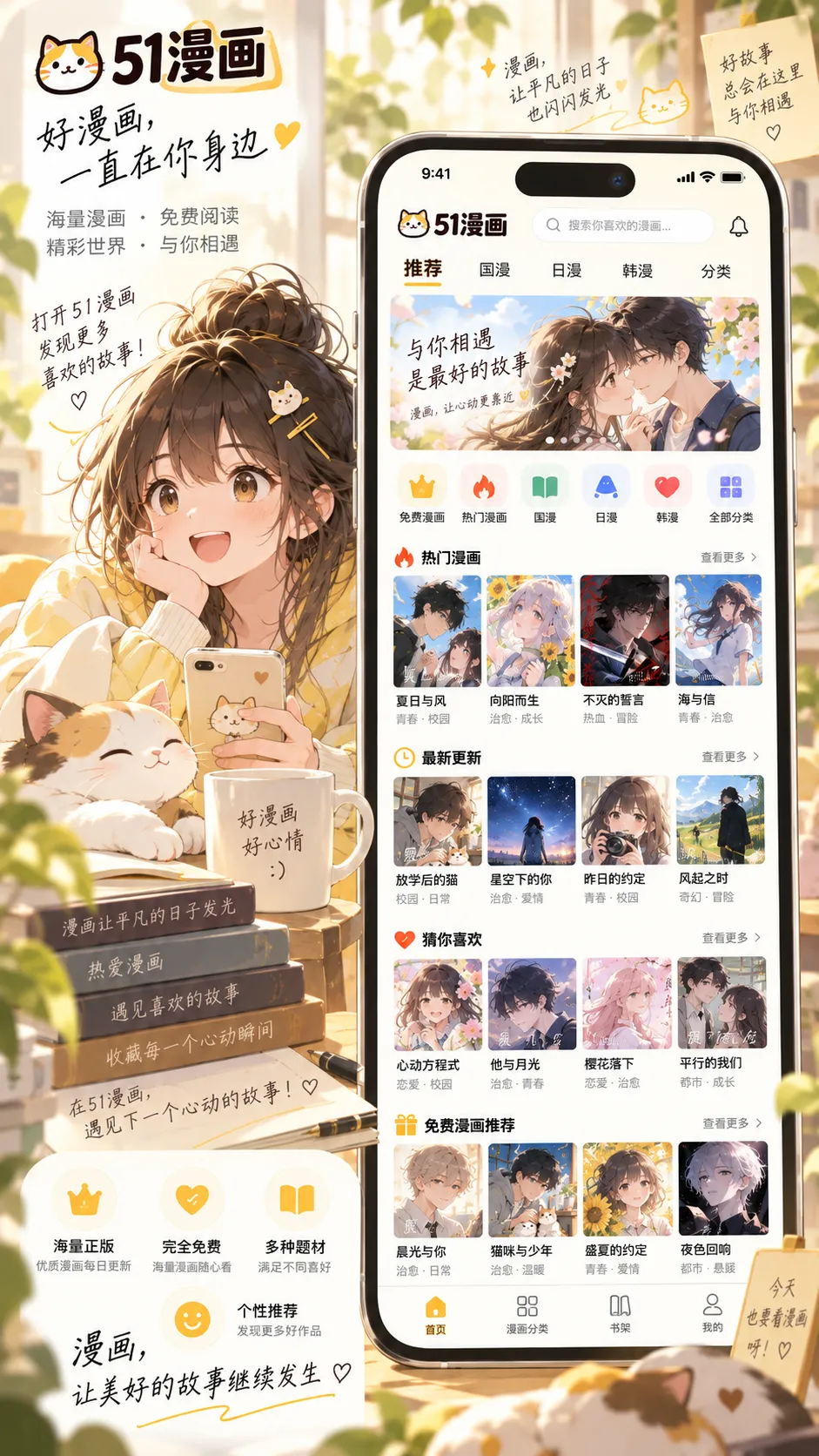 51漫画 APP 首页推荐界面