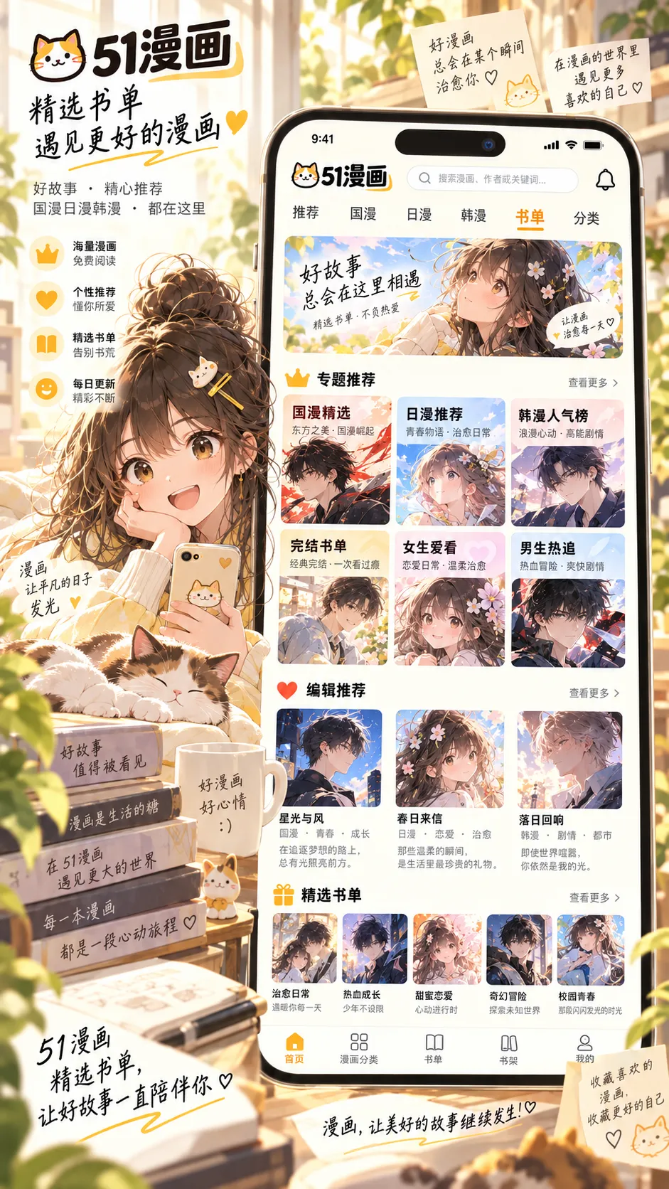 51漫画 APP 漫画专题与书单界面